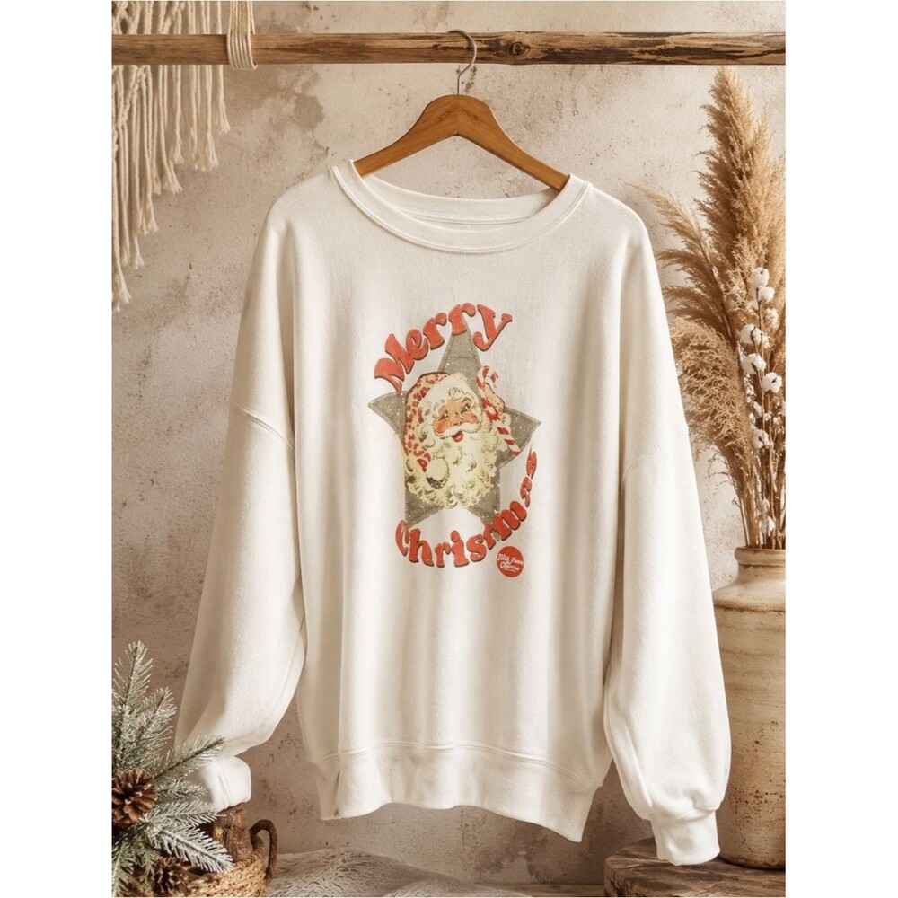 Merry Christmas Hanes Retro Santa Star Eco Smart Sweatshirt Women XL